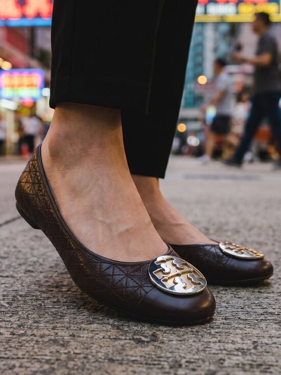 Tory Burch Shoes - Tory Burch Maroon Quilted Leather Silver & Gold Medallion Driving Flats 9
